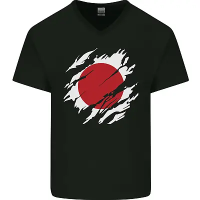 Torn Japan Flag Japanese Day Football Mens V-Neck Cotton T-Shirt • £8.99