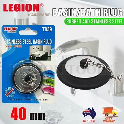 2× Bath Plug Stainless Steel Basin 40mm Sink Rubber Black Insert 2PCS • $11.50