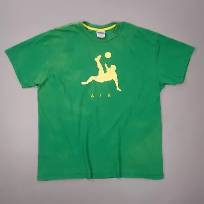 Vintage Nike Air Soccer Futbol Bicycle Kick T Shirt Mens 2XL Green Yellow Brasil • $14.88