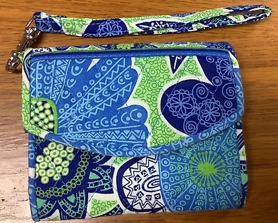 GUC Vera Doodle Daisy Blue Green Super Smart Wristlet Wallet • $14.99