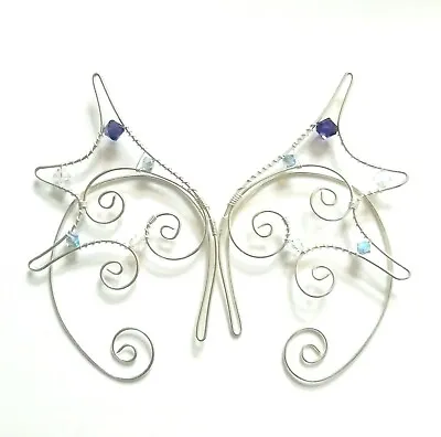 Handmade Silver Plated Swarovski Bead Fantasy Dragon Ear Cuffs Mermaid Ears • $22.38