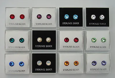 Pair Sterling 925 Silver Earrings Made With Swarovski Crystals Birthstone • £5.49