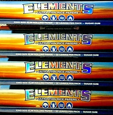 $4.89 • Buy Elements 4pk King Slim Rolling Papers Ultra Thin Rice Slow Burn 32pp FREE2Ship!