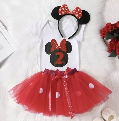 Dress Size 24 Months Minnie Mouse Headband Ears Tutu Second Birthday Outfit New • $14.99