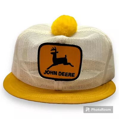 RARE VTG John Deere Pom Pom Snapback Trucker Hat Cap 70s 80s USA Louisville MFG • $34.97