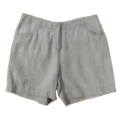 J Jill Size 10 Beige Tan 100% Linen High Rise Button Flat Front Shorts • $18.47