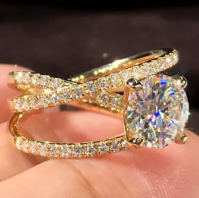 2.20 Ct Round Cut  Lab Created Diamond Engagement Ring 14K Yellow Gold Finish • $118.12