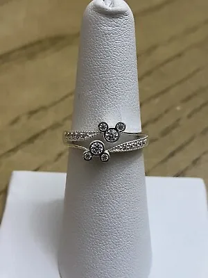 Disney Designer Signed Sterling Silver CZ Mickey Mouse Ring Band Size 6.5 • $34