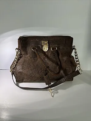 Michael Kors Hamilton Women Large Shoulder Bag Handbag Tote Brown W/Key & Lock • $55