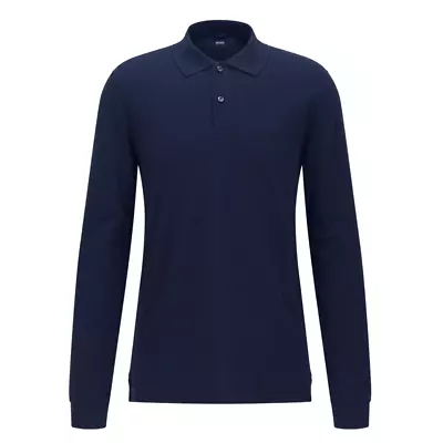 NWT HUGO BOSS Slim Fit 100% Cotton Long Sleeve Polo Shirt Blue S / M / XL / XXL • $52.50