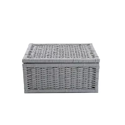 Wickerfield Grey Wicker Basket With Lid Underbed Storage Collection Hamper  • £13.99