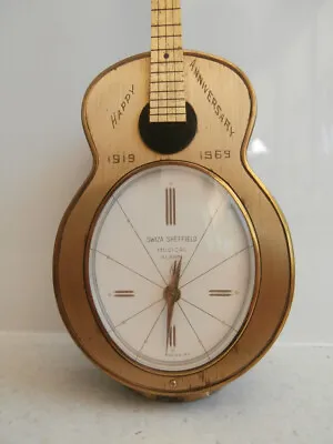 Vintage Swiza Swiss 8 Day Musical Alarm Clock Very Rare Unusual Guitar Case • $129