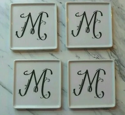 Neiman Marcus - Set Of (4) Coasters - Monogram  M  - Porcelain 3 3/4  SQUARE • $22.50