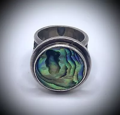 Gorgeous Wide Band Sterling Silver 925 Abalone Statement Ring Size 6.25 • $26.95