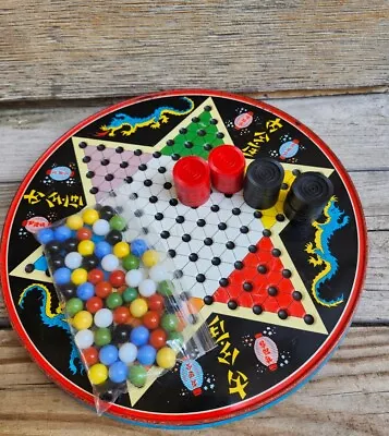 Vtg 60s Chinese Checkers 2 In 1 Tin By Ohio Art  W/ Marbles & Checkers Complete • $38