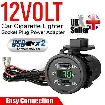 12V-24V Dual USB 2 Port Car Boat Charger Socket Voltage Digital Panel Volt Meter • £7.89