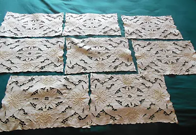 Vintage Madeira Hand Embroidery Cutwork Linen 8 Place Matts • $75