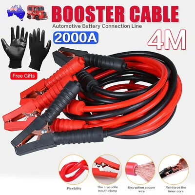 $25.99 • Buy 2000AMP Heavy Duty Jumper Leads 4M Long Jump Booster Cable Starter +Free Gloves