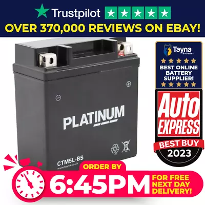 CTM5L-BS PLATINUM AGM Motorcycle Battery Replaces YB5L-B • £22.12