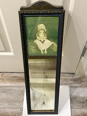 Antique French Trumeau Long Mirror Gilded With Delft Blue Accents 27” Tall • $160