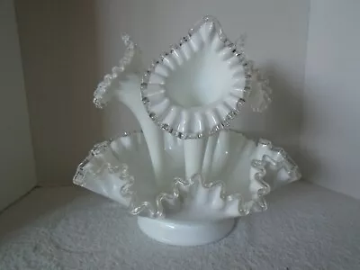 Vintage Fenton Milk Glass Silver Crest 3 Horn 11  Epergne • $119.99