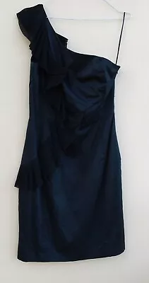 Belle By Oasis Black One Shoulder Pleat Chiffon Ruffle Stretch Wiggle UK10 • £14.50