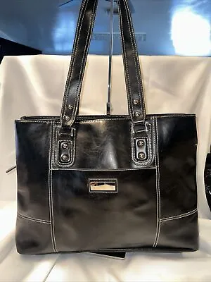 Franklin Covey Black Leather Tote Briefcase Laptop Bag • $55