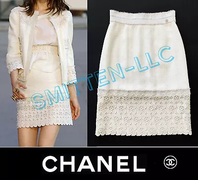 $3150 CHANEL Ivory Embellished Tweed & Lace Pencil SKIRT * FR 38 / 4 ~ PRISTINE • £734.70