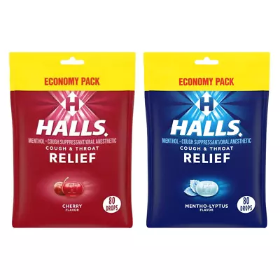 HALLS Relief Cough Drops Economy Pack 80 Drops - USA IMPORT • £14.99