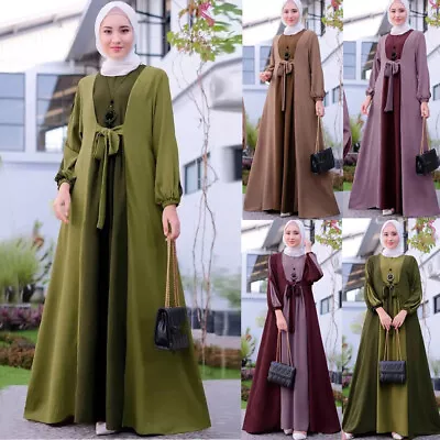 Muslim Dress Kaftan Islamic Caftan Robe Gown Maxi Dress Long Fashion Women Loose • £7.19