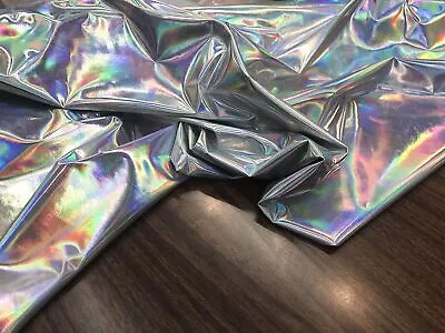 4 Way Stretch Spandex Dance Wear Fabric By The Yard (Silver REFRACTIVE Hologram • $34.99