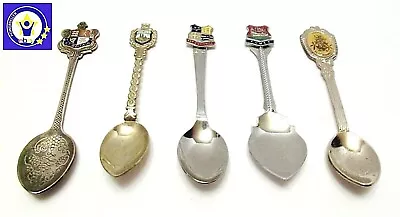 Souvenir Spoons Fowey Zurich Texas Britain Ilfrancombe (LOT OF 5) • $9