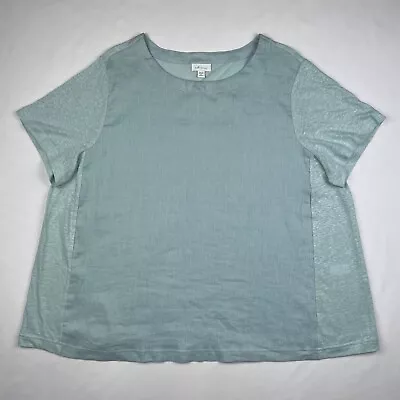 J. Jill Love Linen 2X Sea Foam Blue Short Sleeve Blouse Top • $22.50