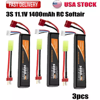 3PCS Airsoft 11.1V 1400mAh 30C LiPo Connector T Plug Stick Battery With Tamiya • $39.89