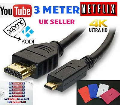 Premium 3m Long Micro HDMI To HDMI Cable Lead For Tesco Hudl & Hudl 2 HDTV  • £4.99