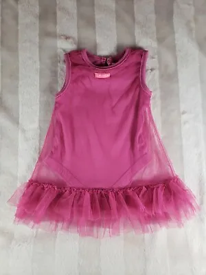 Naartjie Baby Girls 12-18 Months Pink Cotton Tank Dress Tulle Ruffle Overlay • $11.62