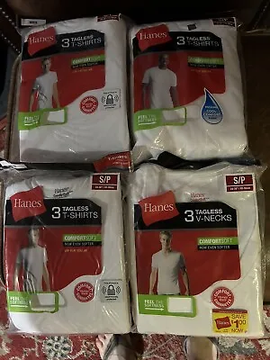 3 Pack Hanes Men's Tagless T Shirts Small Cotton 1 Pack V Neck 2 Tees New • $28