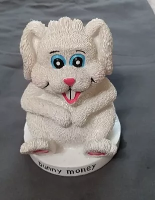 Vintage  Bunny Money  White Resin Smiling Rabbit Coin Bank 5  Textured VGC  • $9.69