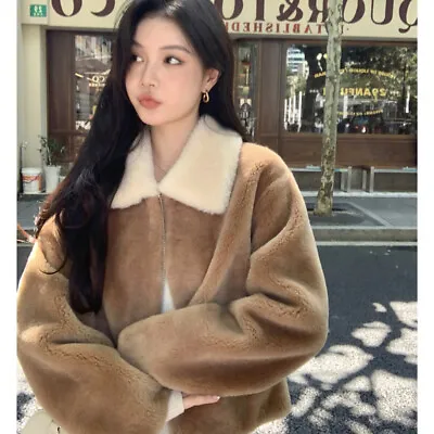 Lamb Fur Coat Female Korean Shearling Winter Short Coat Womens Zipper Jackets • $236.06