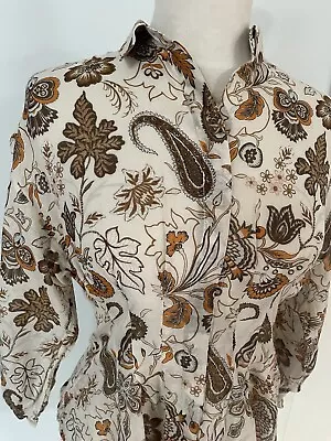 Massimo Dutti Floral Paisley Print Silk Cotton Blouse Shirt Ladies Size 8 Small • $19