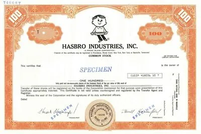 Hasbro Industries Inc - Toy Company Specimen Stock Certificate - General Stocks • $76.66