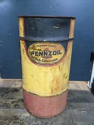 Vintage Pennzoil Motor Oil Grease Garage Trash Can Large 16 Gallon Drum 27x14 • $71.24