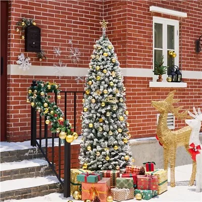 6Ft/7.5Ft/9Ft Pre-lit Pencil Artificial Christmas Tree W/Warm Lights Metal Stand • $59.99