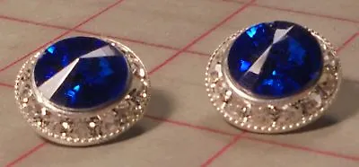 5 Silver Metal Rhinestone Shank Buttons Royal Blue Acrylic Jewel 7/8  22mm • $10
