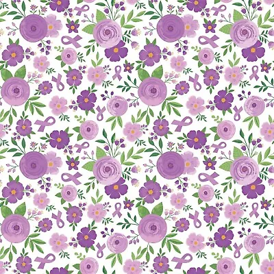 Strenght In Purple Cotton Fabric Riley Blake Floral Ribbon  By The Yard • $8.99