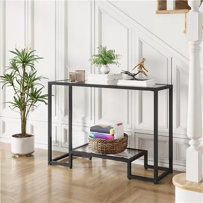 Modern 2-Layer Tempered Glass Console Table For Entryway Hallway Porch Kitchen • $76.99