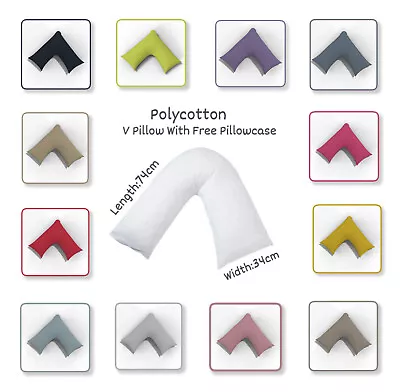 V Pillows Plus Free V Pillowcases Covers Polycotton Neck Back Maternity Support • £7.99