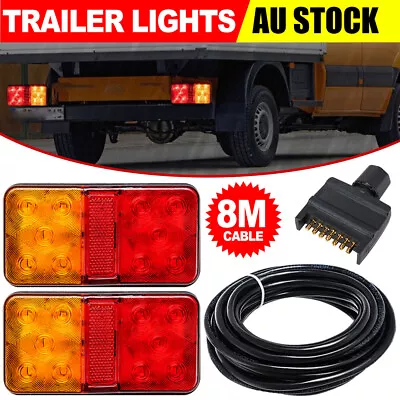 2 LED Trailer Lights Kit Tail Lamp Pair Plug 5 Core Wire Caravan Boat 7 Pin Flat • $34.95