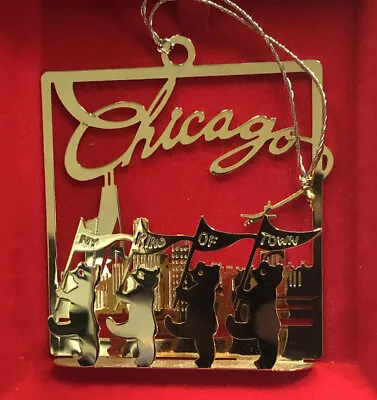 Marshall Fields 24 Kt Gold Finish Chicago Bears Skyline Cubs Christmas Ornament • $34.95
