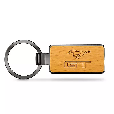 Ford Mustang GT Laser Engraved Maple Wood Gray Gunmetal Frame Case Key Chain • $22.99
